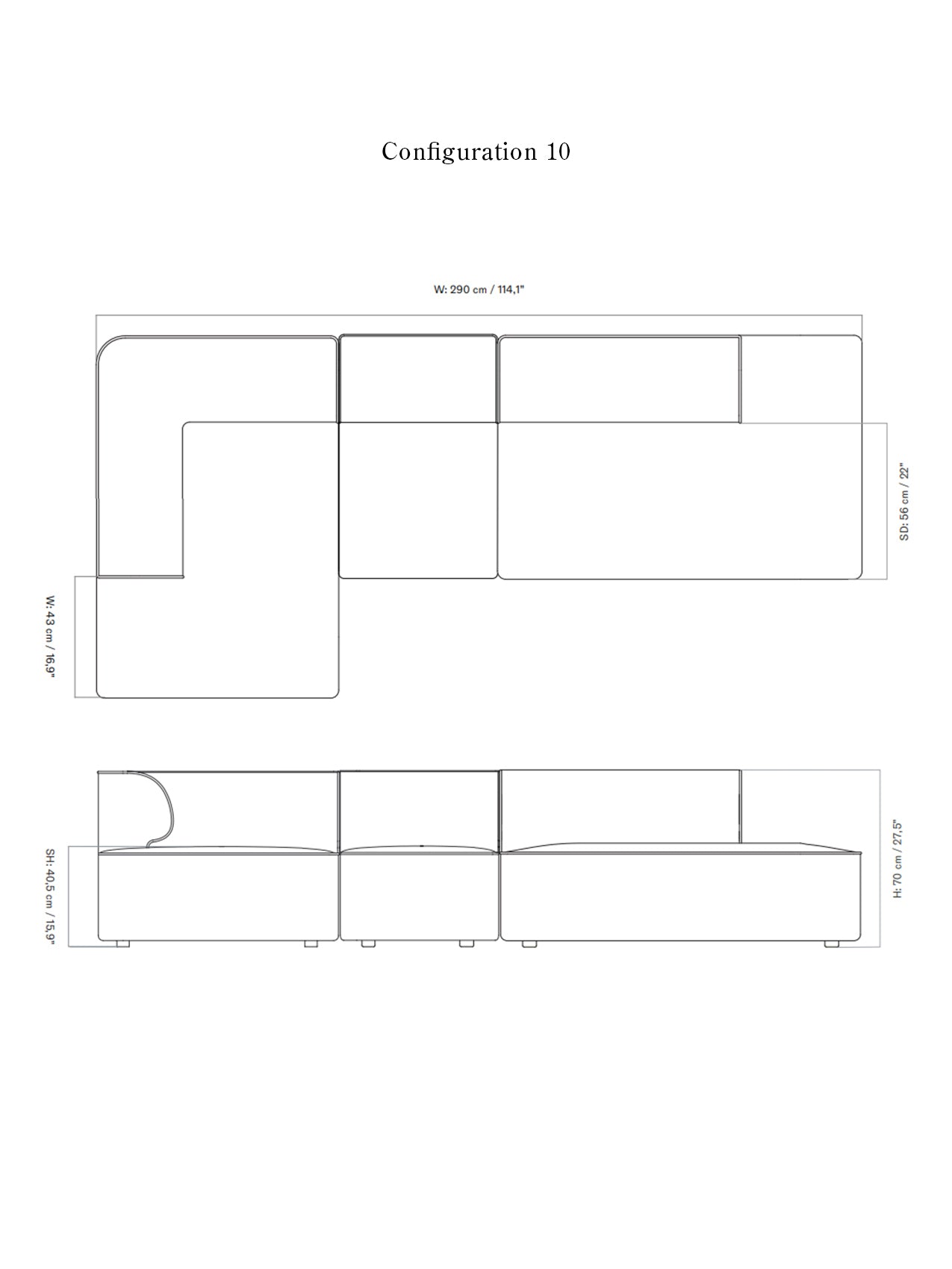 Eave Modular Sofa, 3-seater, Configurations 9-10