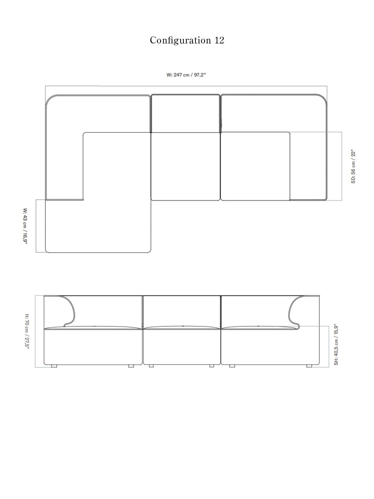 Eave Modular Sofa, 3-seater, Configurations 11-12