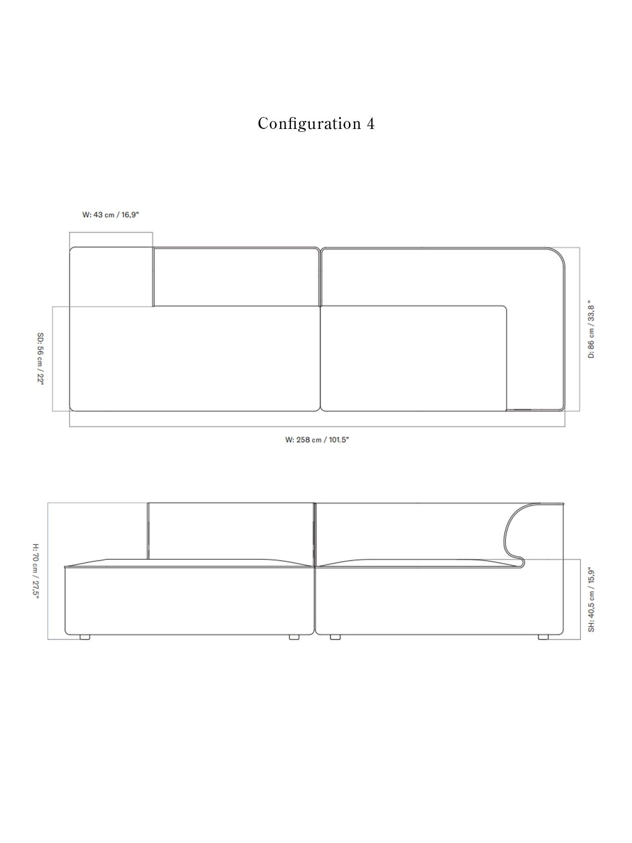 Eave Modular Sofa, 2-seater, Configurations 3-4