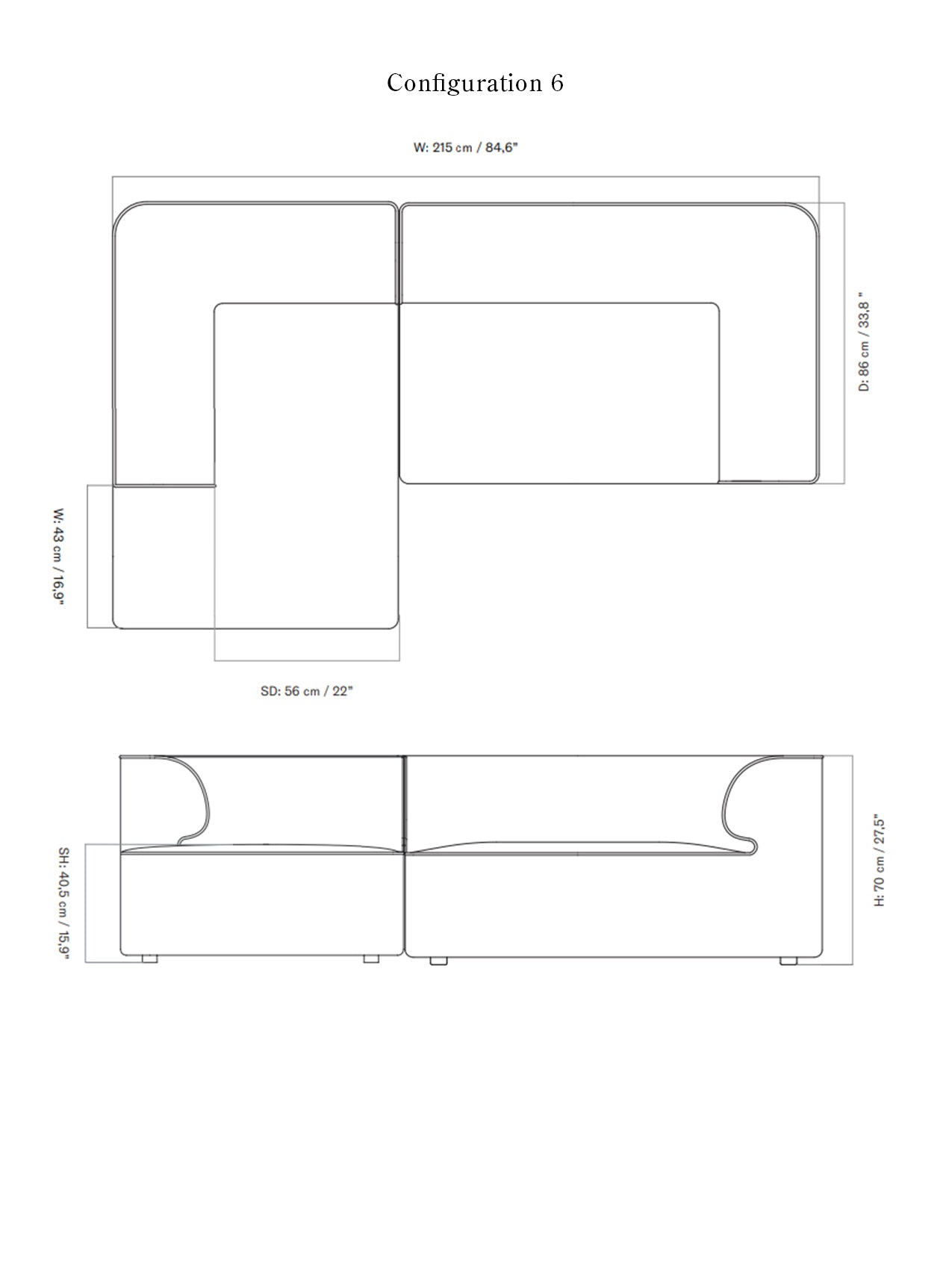 Eave Modular Sofa, 2-seater, Configurations 5-6