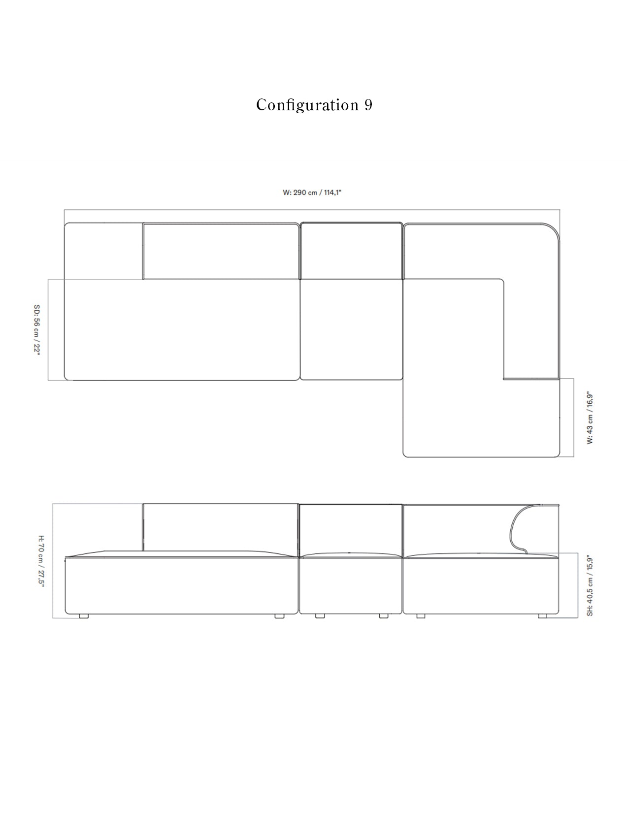 Eave Modular Sofa, 3-seater, Configurations 9-10