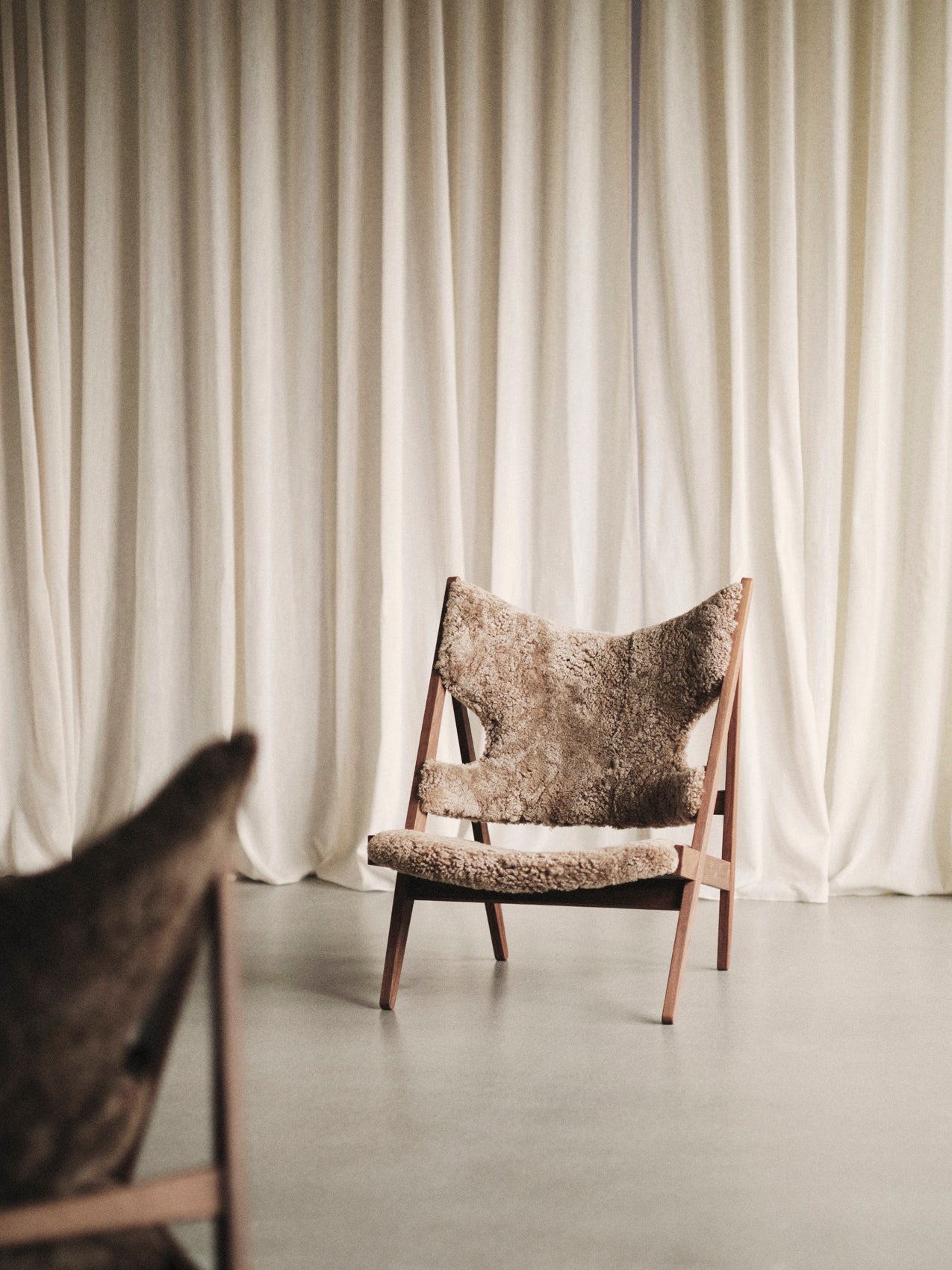 Knitting Chair, Sheepskin Upholstery-Lounge Chair-Ib Kofod-Larsen-menu-minimalist-modern-danish-design-home-decor